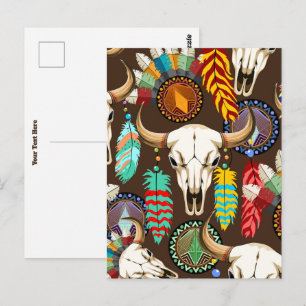 Cartão Postal Emblema Nativo Americano de Crânio de Búfalo
