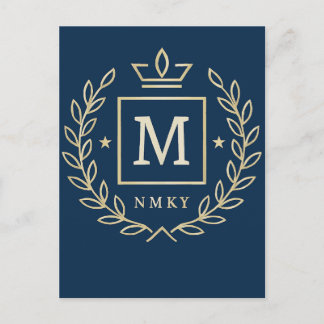 Cartão Postal "Emblema Real NMKY – Design de Brasão com Monogram