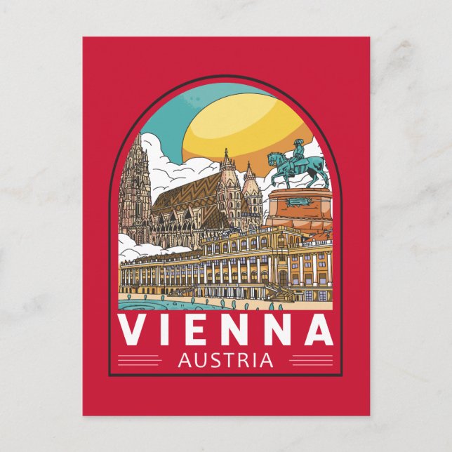 Cartão Postal Emblema Retro de Viagem Viena Áustria (Frente)