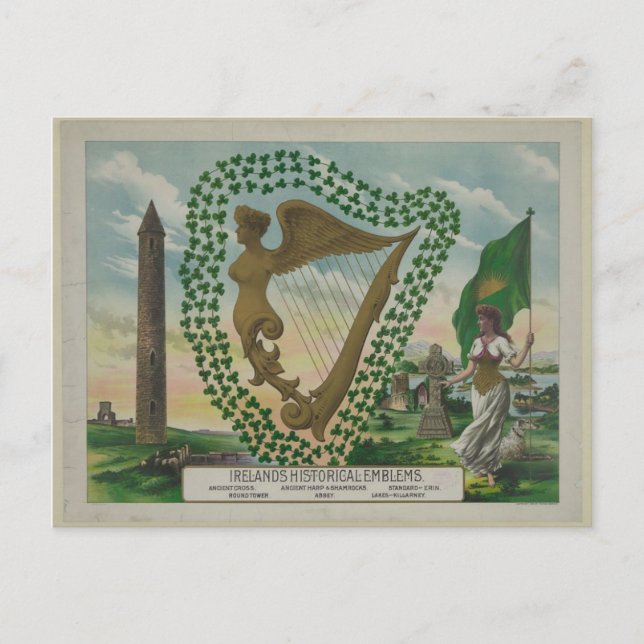 Cartão Postal Emblemas Históricos da Irlanda (Frente)