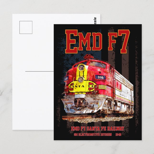 Cartão Postal EMD F7 Santa Fe Warbonnet with American Flag. (Frente/Verso)