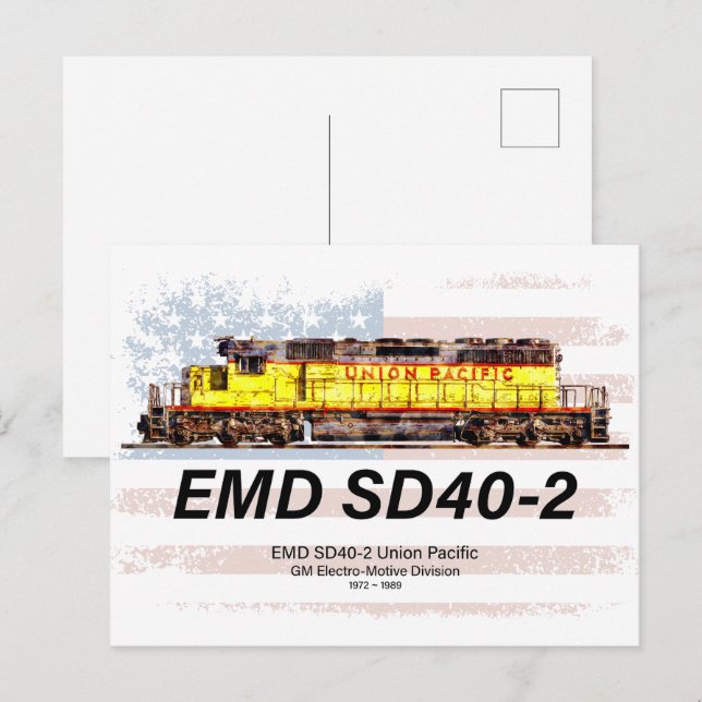 Cartão Postal EMD SD40-2 Locomotiva Diesel. bandeira americana (Frente/Verso)