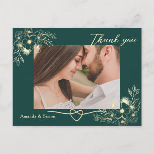 Cartão Postal Emerald Dourado Casamento Floral Obrigado