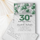 Cartão Postal Emerald Green Balloon Glitter Qualquer Idade Anive<br><div class="desc">Glam Moderno Emerald Green Silver Balão Glitter Desperta Qualquer Convite De Aniversário De Idade</div>