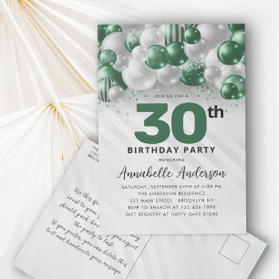 Cartão Postal Emerald Green Balloon Glitter Qualquer Idade Anive