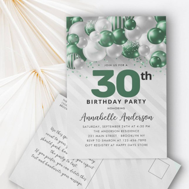 Cartão Postal Emerald Green Balloon Glitter Qualquer Idade Anive (Criador carregado)