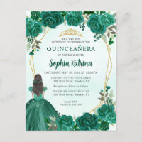 Emerald Green Dourada Princesa Floral Quinceañera