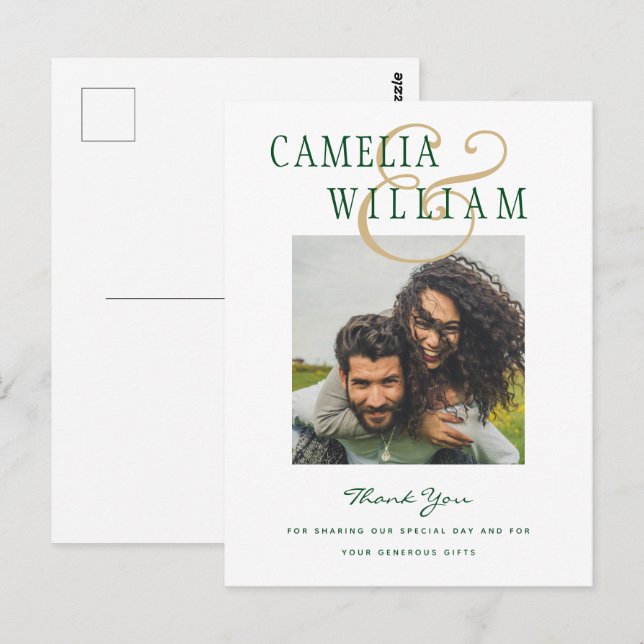 Cartão Postal Emerald Green, Dourado casamento moderno, OBRIGADO (Frente/Verso)