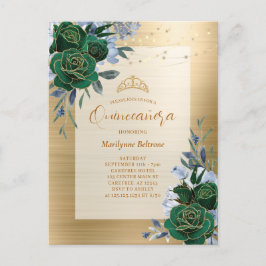 Cartão Postal Emerald Green Dourado Floral Quinceañera