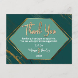 Cartão Postal Emerald Green Dourado Marble Geométrico Obrigado