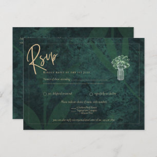 Cartão Postal Emerald Green Dourado Text Gypsophila Wedding RSVP