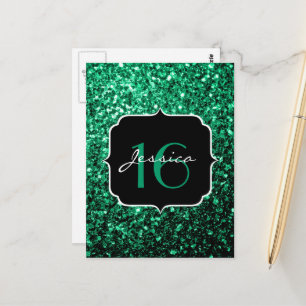 Cartão Postal Emerald Green faux glitter sparkles Sweet 16