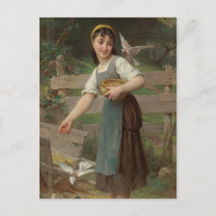 Cartão Postal Emile Munier Vintage Alimentando as Pombas