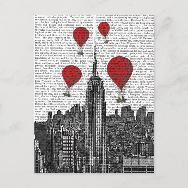 Cartão Postal Empire State Building e Red Hot Air Balloons (Frente)