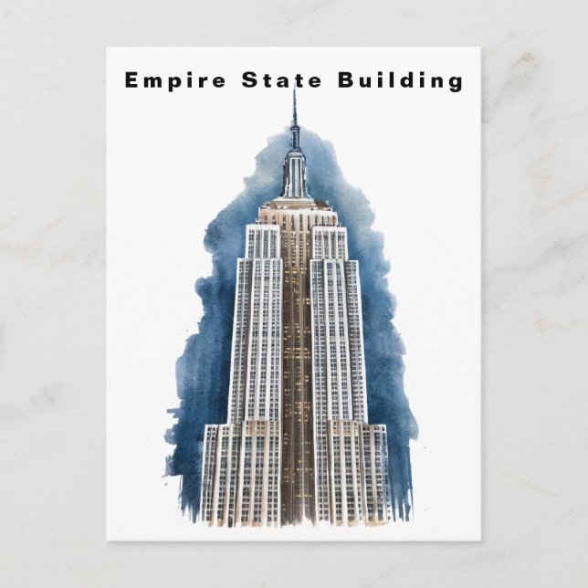 Cartão Postal Empire State Building Nova York Aquarela (Frente)