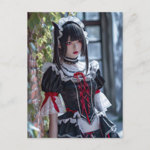 Cartão Postal Empregada de anime elegante com orelhas de gato
