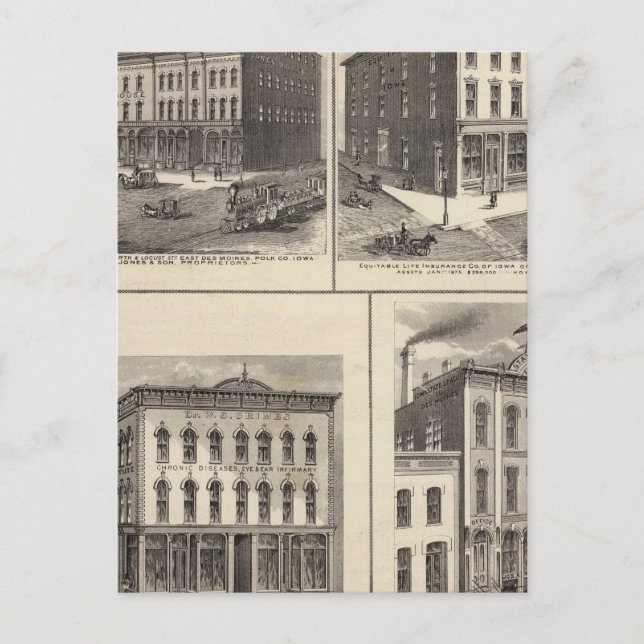 Cartão Postal Empresas de East Des Moines e Des Moines, Iowa (Frente)