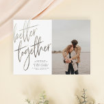 Cartão Postal Empurrar Prata Melhor Juntos Salve A Foto Da Data<br><div class="desc">Crie seus próprios cartões salve a data! Esta design apresenta "melhor juntos" na falsa caligrafia prateada com seus nomes e data de casamento em uma simples tipografia. Sua foto de noivado personalizada aparece à direita. Clique em "Personalizar este modelo" para alterar os detalhes para os seus! Sinta-se à vontade para...</div>
