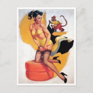 Cartão Postal Encaixe o Brunette Monkey Business Vintage