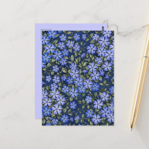 Cartão Postal Encantadoras Flores de Vinca Espalhadas Azul Profu
