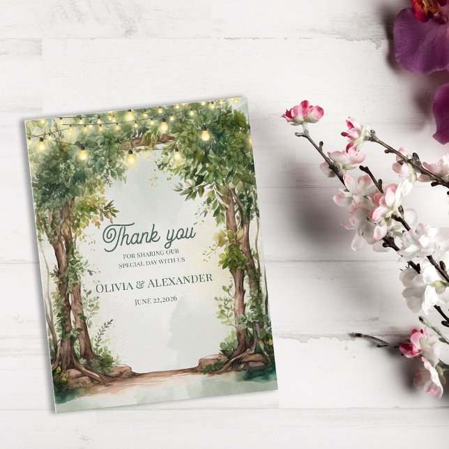 Cartão Postal Enchanted Garden String Lights Wedding Thank You (Enchanted Garden String Lights Wedding Thank You)