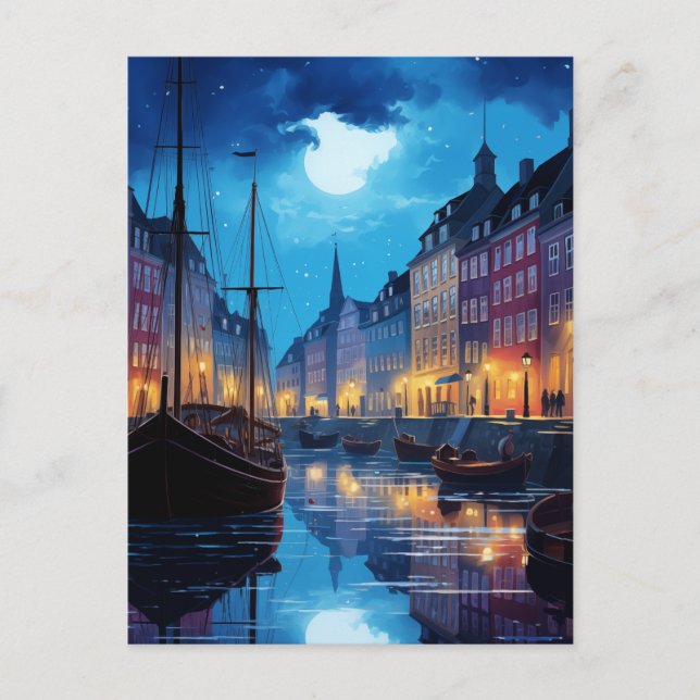 Cartão Postal Enchanting Nyhavn Copenhagen Night Canal Scene (Frente)