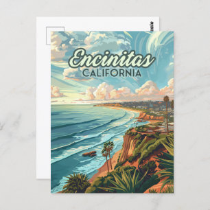 Cartão Postal Encinitas California San Diego Beach Vintage