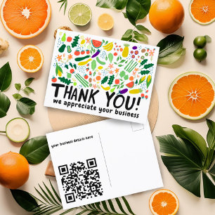 Cartão Postal Encomendar OBRIGADO Mercadorias Frutas Legumes QR 