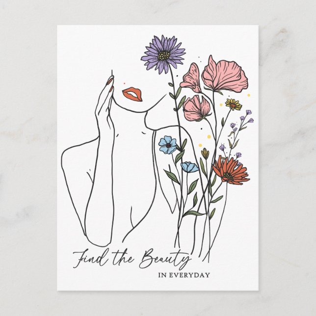 Cartão Postal Encontre a Beleza na Citação Inspiradora Diária  (Frente)