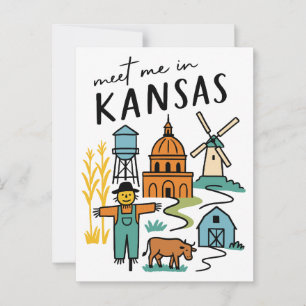 Cartão Postal Encontre-me em Kansas Retró Fazenda Espantalho Moi