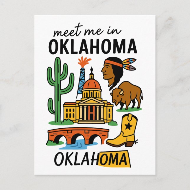 Cartão Postal Encontre-me em Oklahoma Óleo de Cowboy Nativo Amer (Frente)