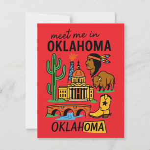 Cartão Postal Encontre-me em Oklahoma Retrô Caubói Nativo Americ