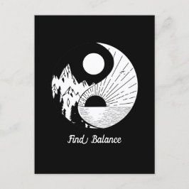 Cartão Postal Encontre o saldo Zen Yin Yang Black White