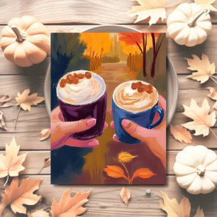 Cartão Postal Encontro de Café Folhagem de Outono Outono Aquarel
