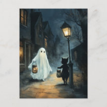 Encontro de Fantasma e Gato no Halloween