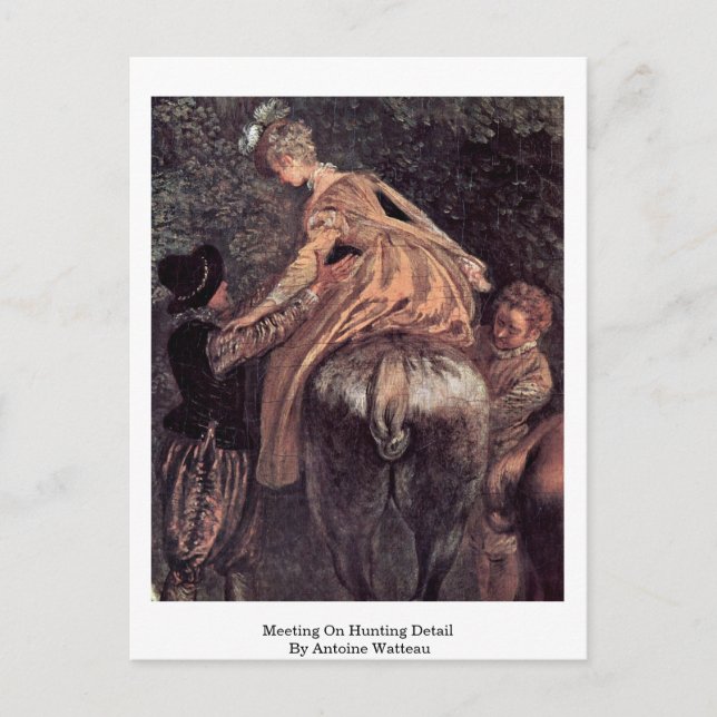 Cartão Postal Encontro Sobre A Caça Por Antoine Watteau (Frente)