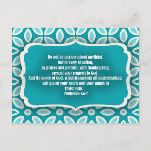 Cartão Postal Encorajamento do Versículo Bíblico Floral Azul Tur