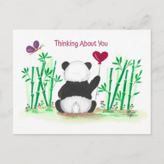 Cartão Postal Encouragement Panda Bamboo Butterfly Heart Balloon