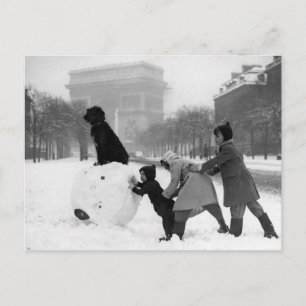 Cartão Postal Enfants neige Paris 1930
