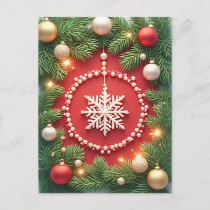 Cartão Postal 🎄 Enfeite de Floco de Neve Brilhante Elegância Na