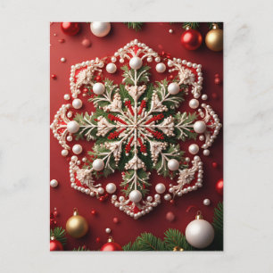 Cartão Postal ❄️ Enfeite de Floco de Neve Festivo Brilho 🎄 Eleg