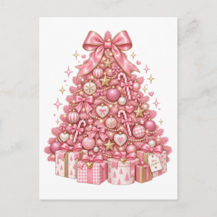 Cartão Postal Enfeite de Natal Árvore Rosa Coquette