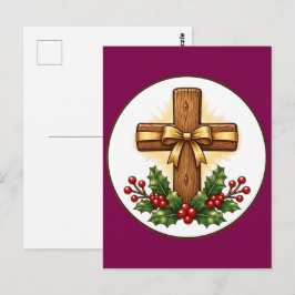 Cartão Postal Enfeite de Natal de Cruz de Madeira Rústica