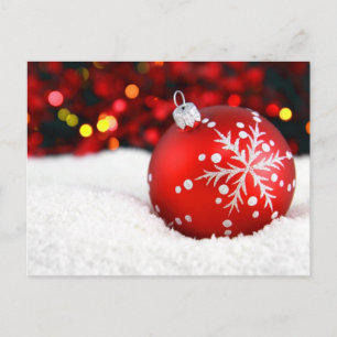 Cartão Postal Enfeite de Natal Vermelho na Neve
