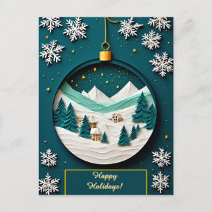Cartão Postal Enfeite Natalino Festivo com Cena de Inverno