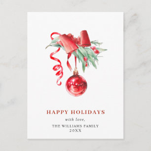 Cartão Postal Enfeite Vermelho Elegante Natal Feriado Alegre