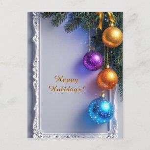 Cartão Postal 🎄 Enfeites Cintilantes Brilho de Inverno ❄️ Pinhe