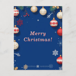 Cartão Postal ✨ Enfeites de Natal Azuis Elegantes Férias de Inve