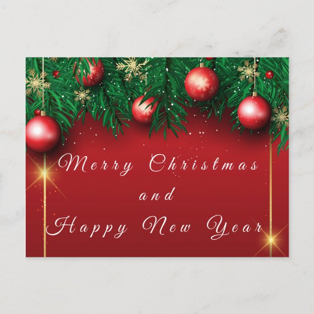 Cartão Postal Enfeites de Natal e Grinalda Verde (Frente)