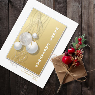 Cartão Postal Enfeites de Natal em Dourado Branco